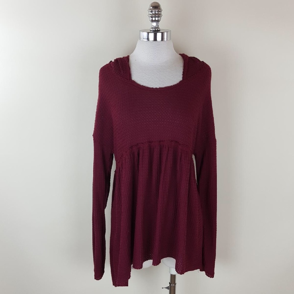 COPY - Waffle knit burgundy hoodie top